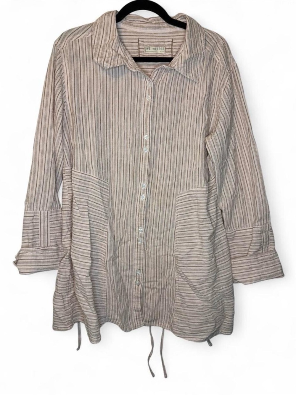 Free People We The Free Sun Gazer Button Down XL Striped Linen Cotton Tunic